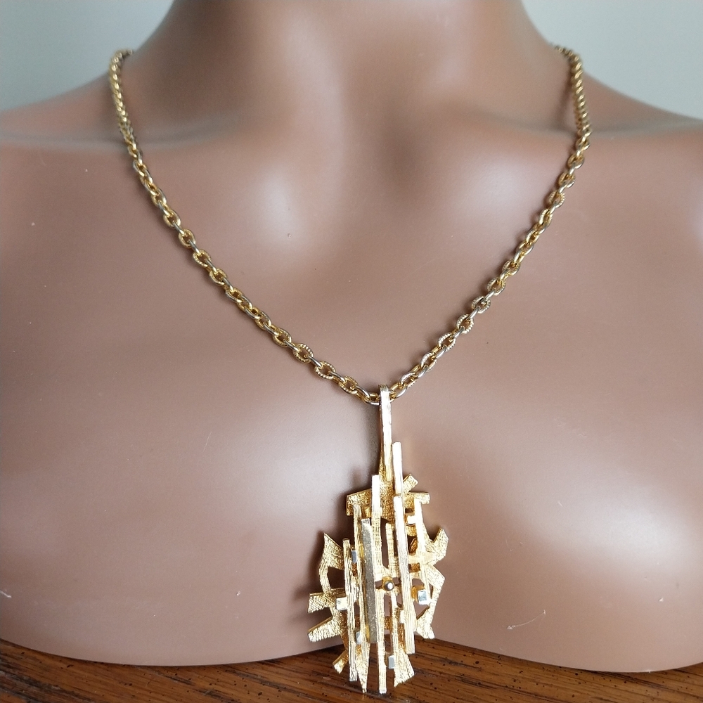 Gold Abstract  Modernist Pendant Necklace - Women Jewelry